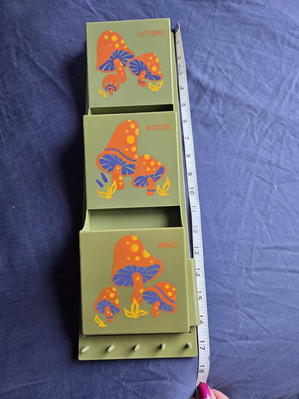 RARE Vintage 70s Groovy Mushroom Memo Mail Key Note Letter Holder Green & Orange - Picture 6 of 11